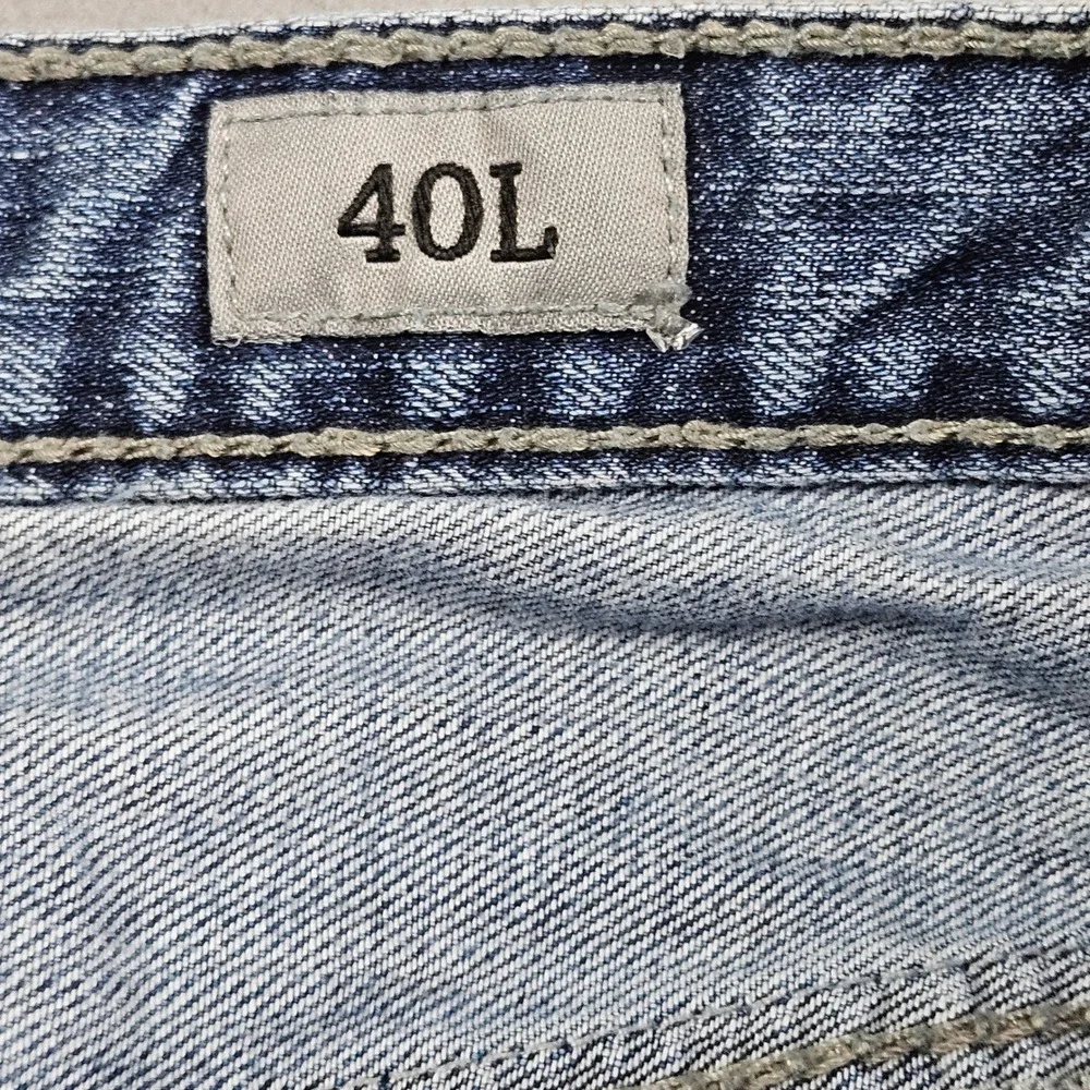 BKE Derek Straight Leg Jeans Mens Sz 40L Cotton Distressed‎ Blue Denim